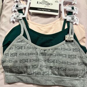 Bebe Girls Seamless Bra Trio - Gray, Green, and Cream